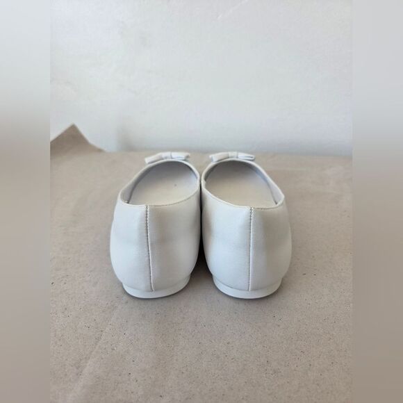 NEW White Leather Ballet Flats Shoes Bow Church Formal Temple Wedding Size 8 - Picture 5 of 7